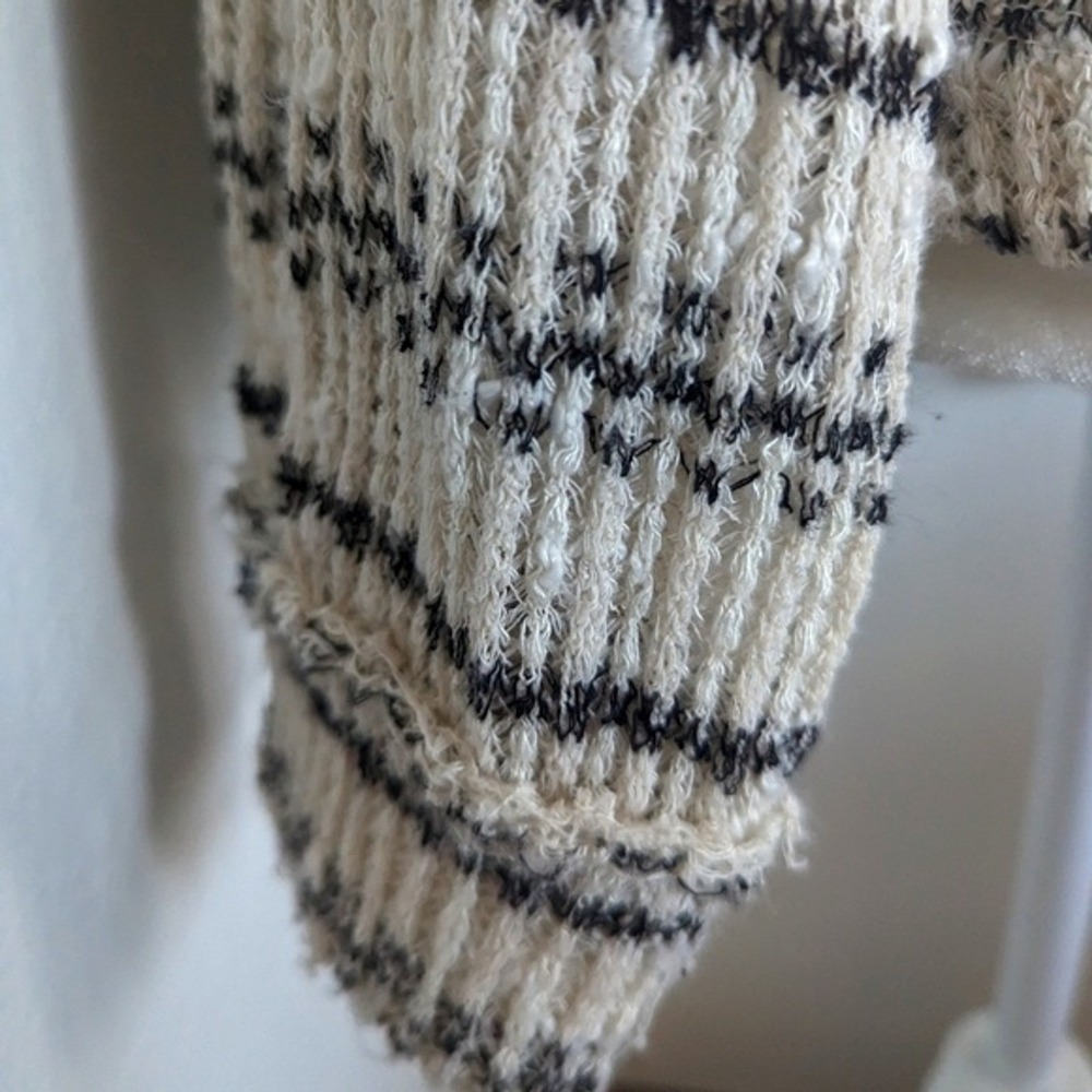 Altar'd State Pullover Small White Black Striped Knit V Neck Tie Front Sweater - Picture 4 of 8